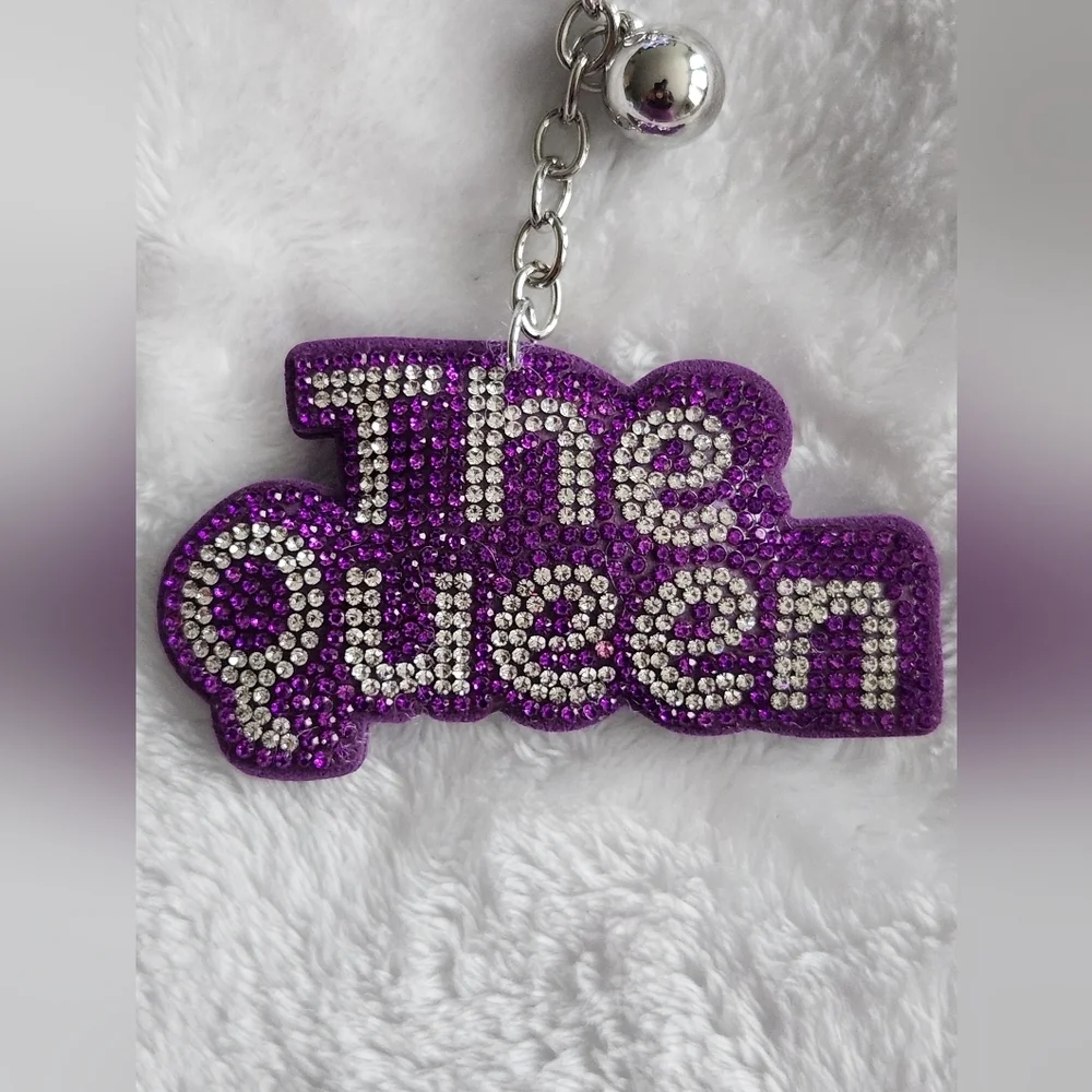 Purple 'The Queen' Rhinestone Keychain Bag Charm